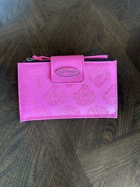 Ed Hardy wristlet pink embossed wallet cardholder